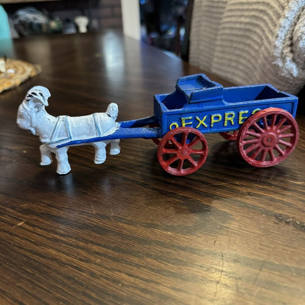 Vintage Toy Cast Iron Express Wagon Cart Pulled By‎ A Goat